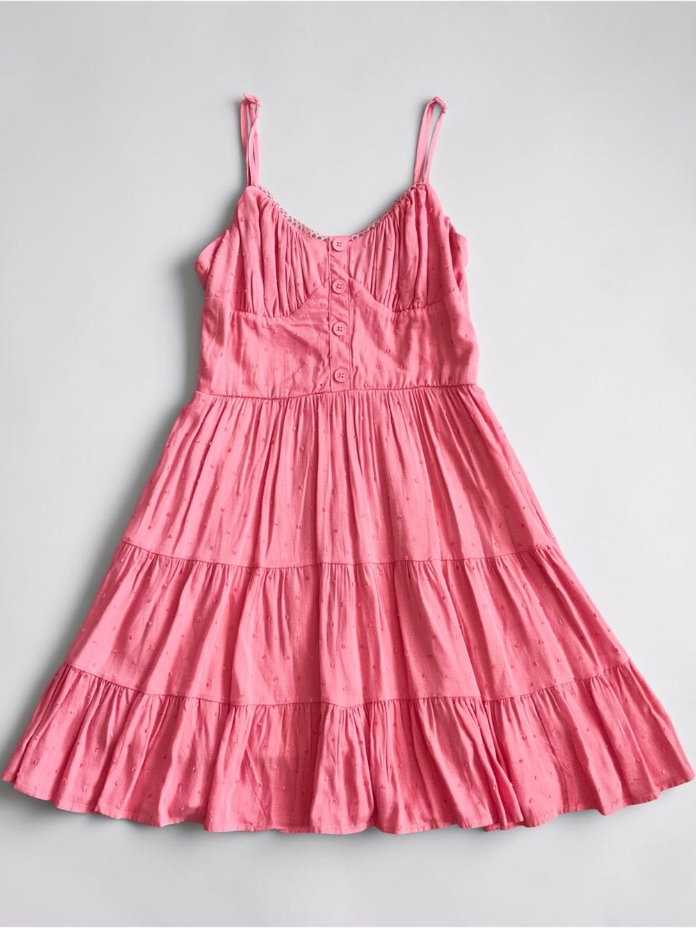 Francesca's Collections Pink Eyelet Tiered Sundress with Spaghetti Straps